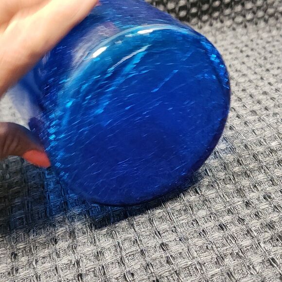 Jug Crackle Glass Blue Swirl Pattern 7.5" Tall X 4" Dia. Decorative Heavy - Picture 14 of 16